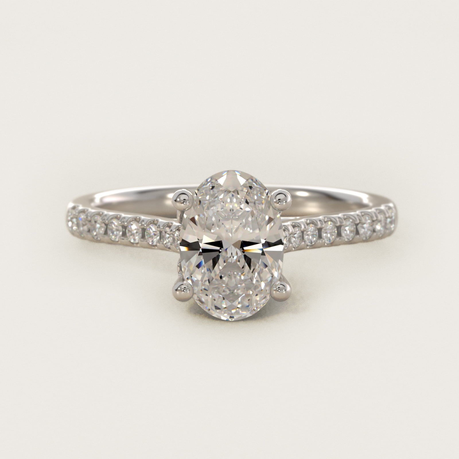 Petite Petal Diamond Engagement Ring in 18k White Gold (1/10 ct. tw.) - Oval Center