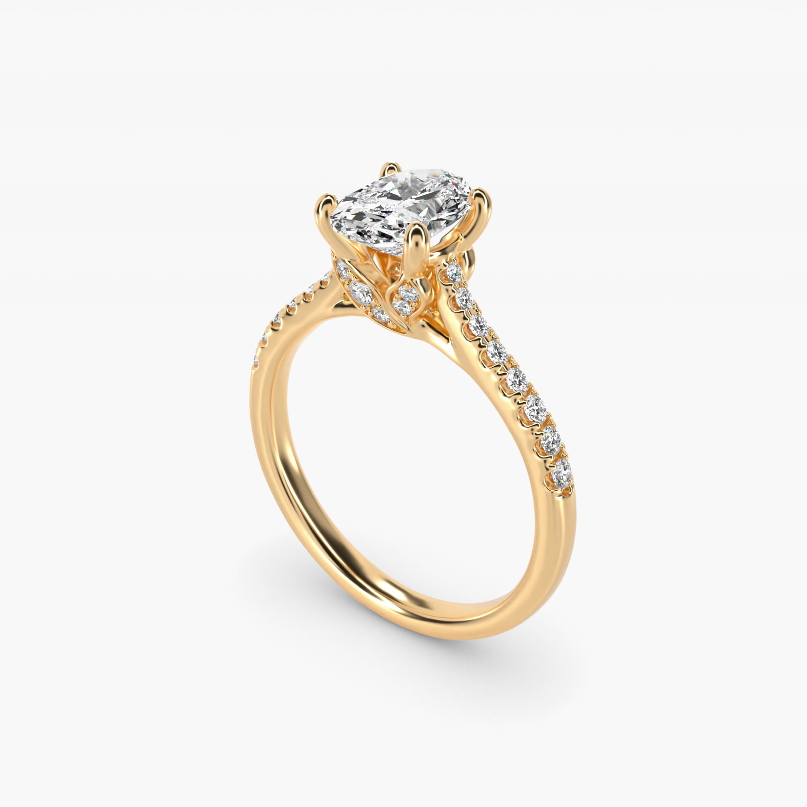 Petite Petal Diamond Engagement Ring in 18k Yellow Gold (1/10 ct. tw.) - Oval Center