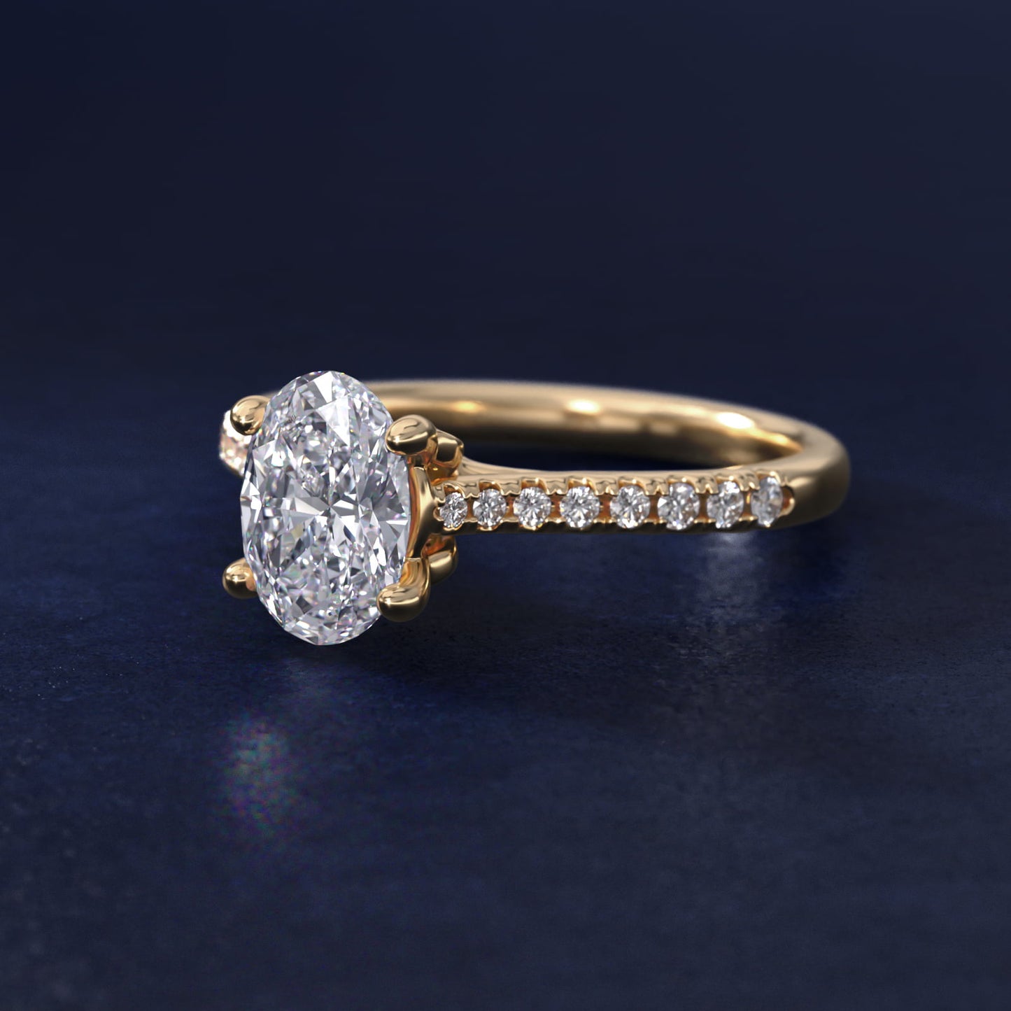 Petite Petal Diamond Engagement Ring in 18k Yellow Gold (1/10 ct. tw.) - Oval Center