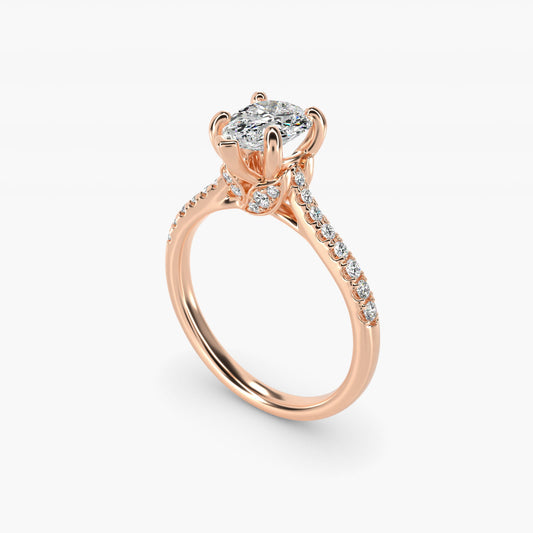 Petite Petal Diamond Engagement Ring in 14k Rose Gold (1/10 ct. tw.) - Pear Center