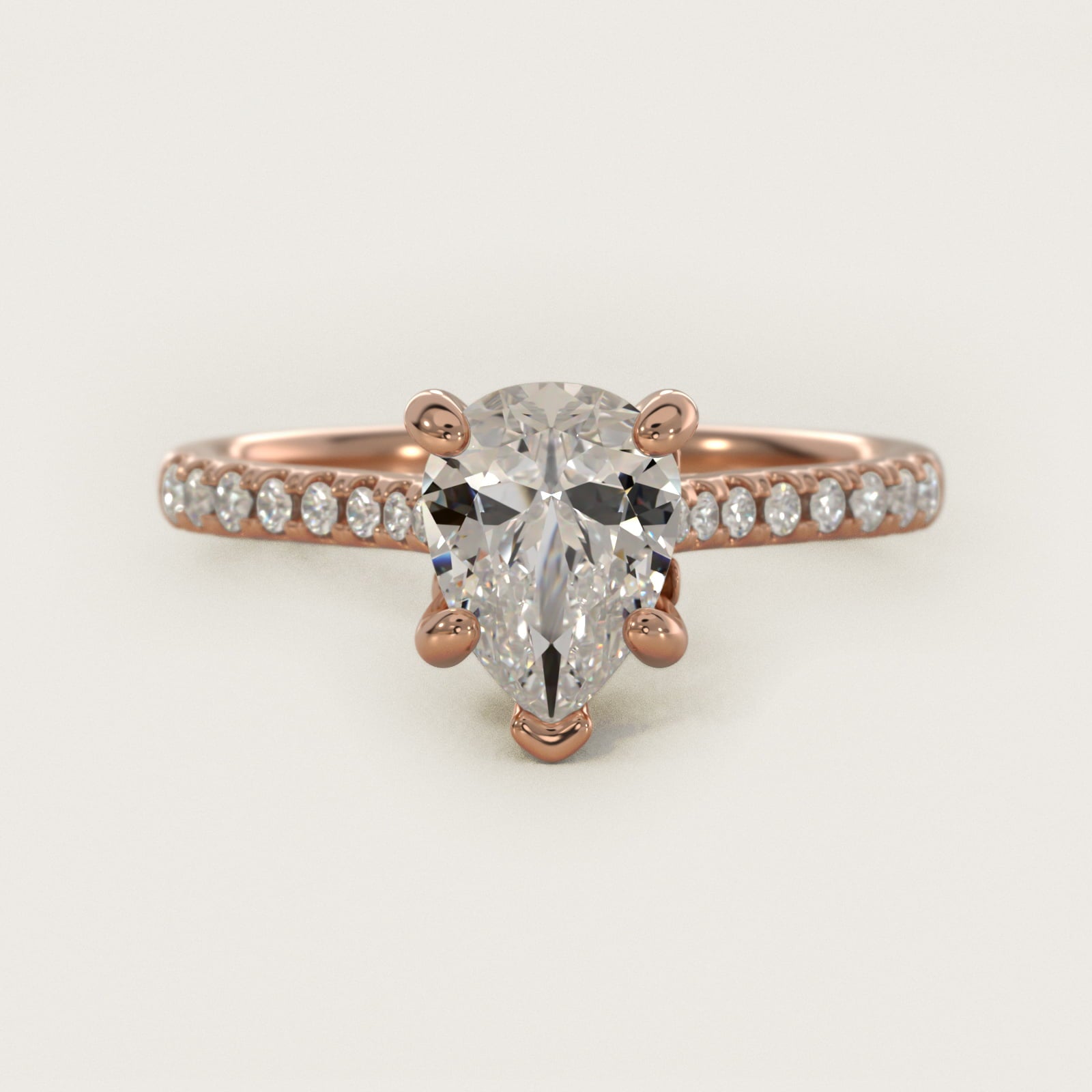 Petite Petal Diamond Engagement Ring in 14k Rose Gold (1/10 ct. tw.) - Pear Center