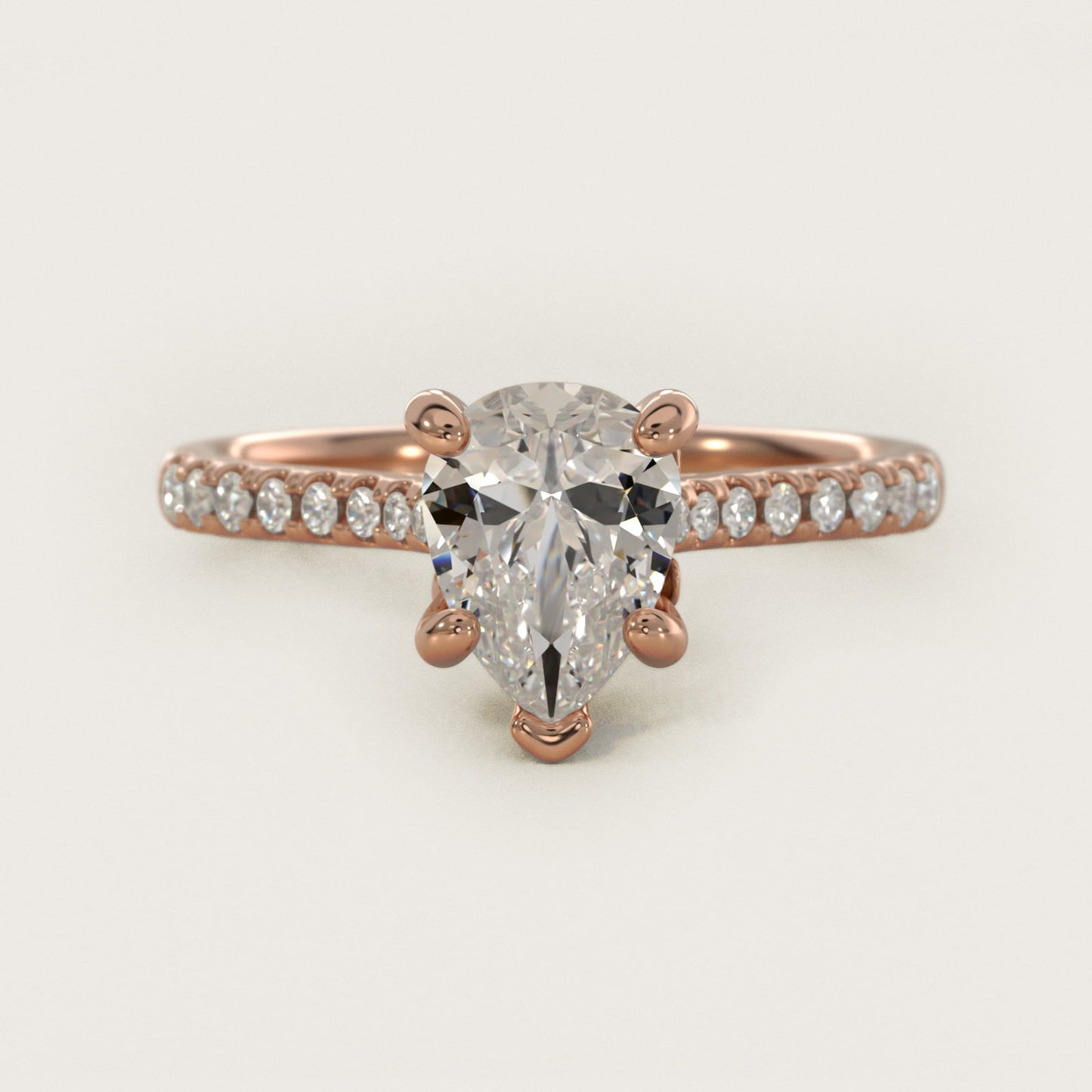 Petite Petal Diamond Engagement Ring in 18k Rose Gold (1/10 ct. tw.) - Pear Center
