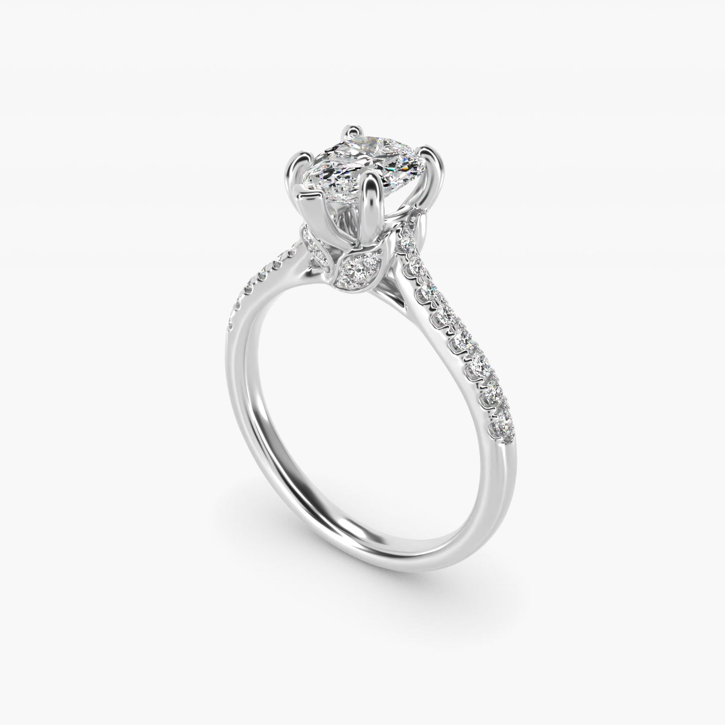 Petite Petal Diamond Engagement Ring in 14k White Gold (1/10 ct. tw.) - Pear Center