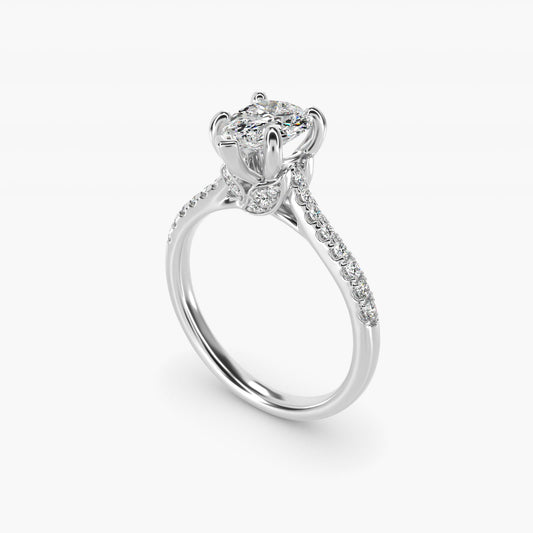 Petite Petal Diamond Engagement Ring in 18k White Gold (1/10 ct. tw.) - Pear Center