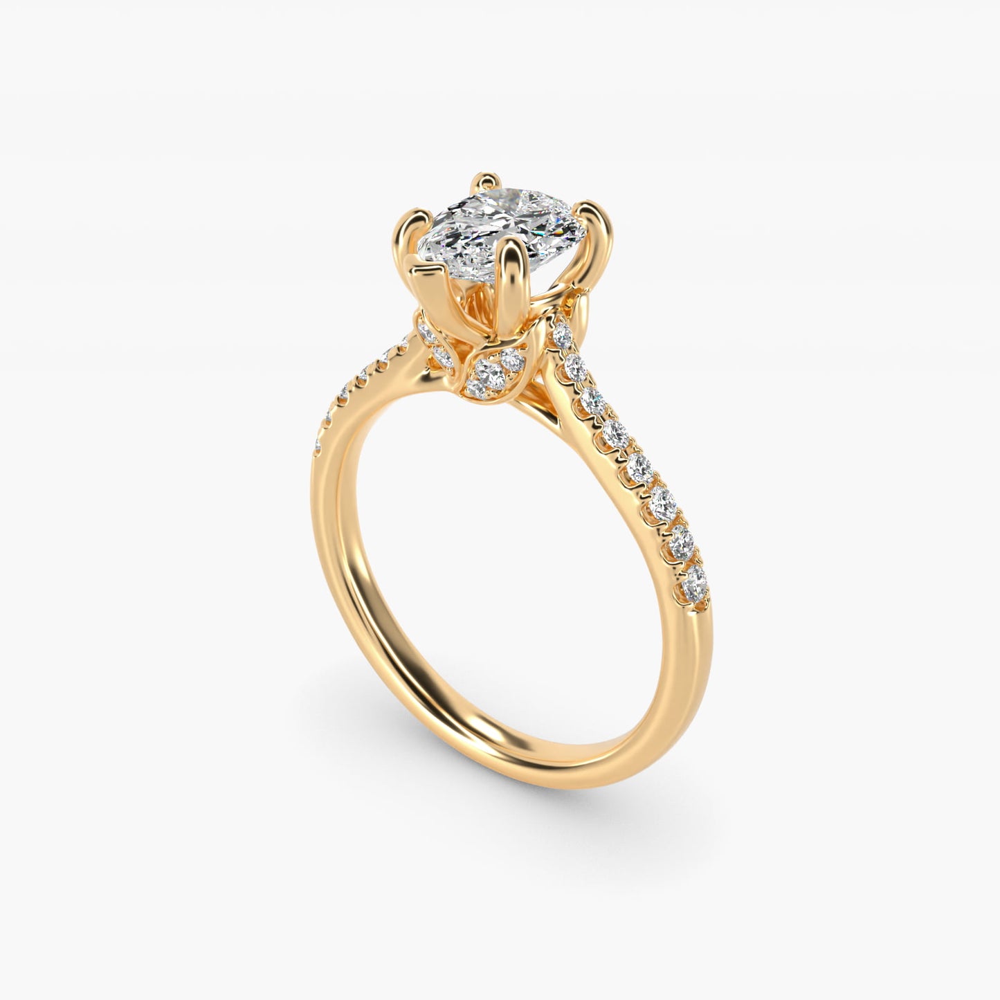 Petite Petal Diamond Engagement Ring in 18k Yellow Gold (1/10 ct. tw.) - Pear Center
