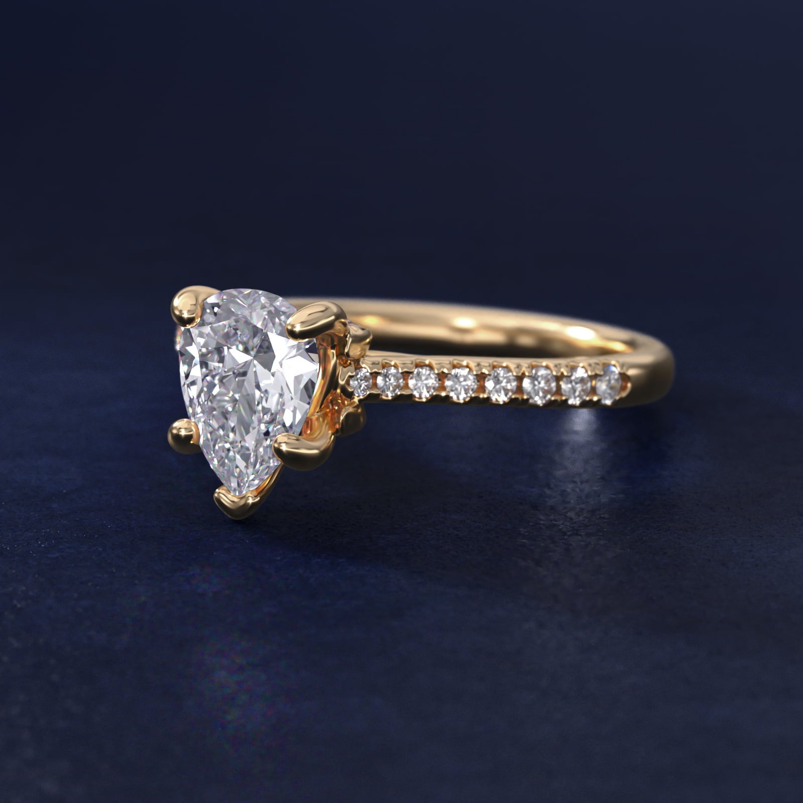Petite Petal Diamond Engagement Ring in 14k Yellow Gold (1/10 ct. tw.) - Pear Center
