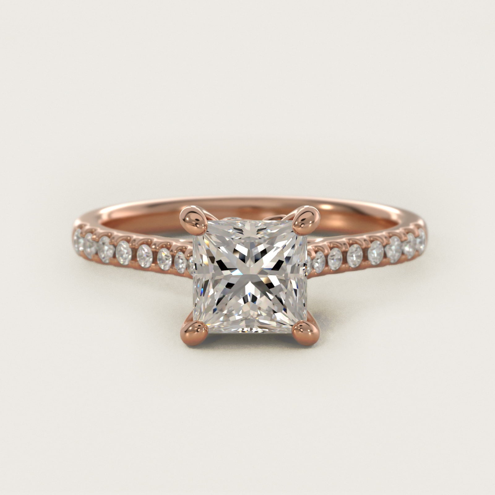 Petite Petal Diamond Engagement Ring in 18k Rose Gold (1/10 ct. tw.) - Princess Center
