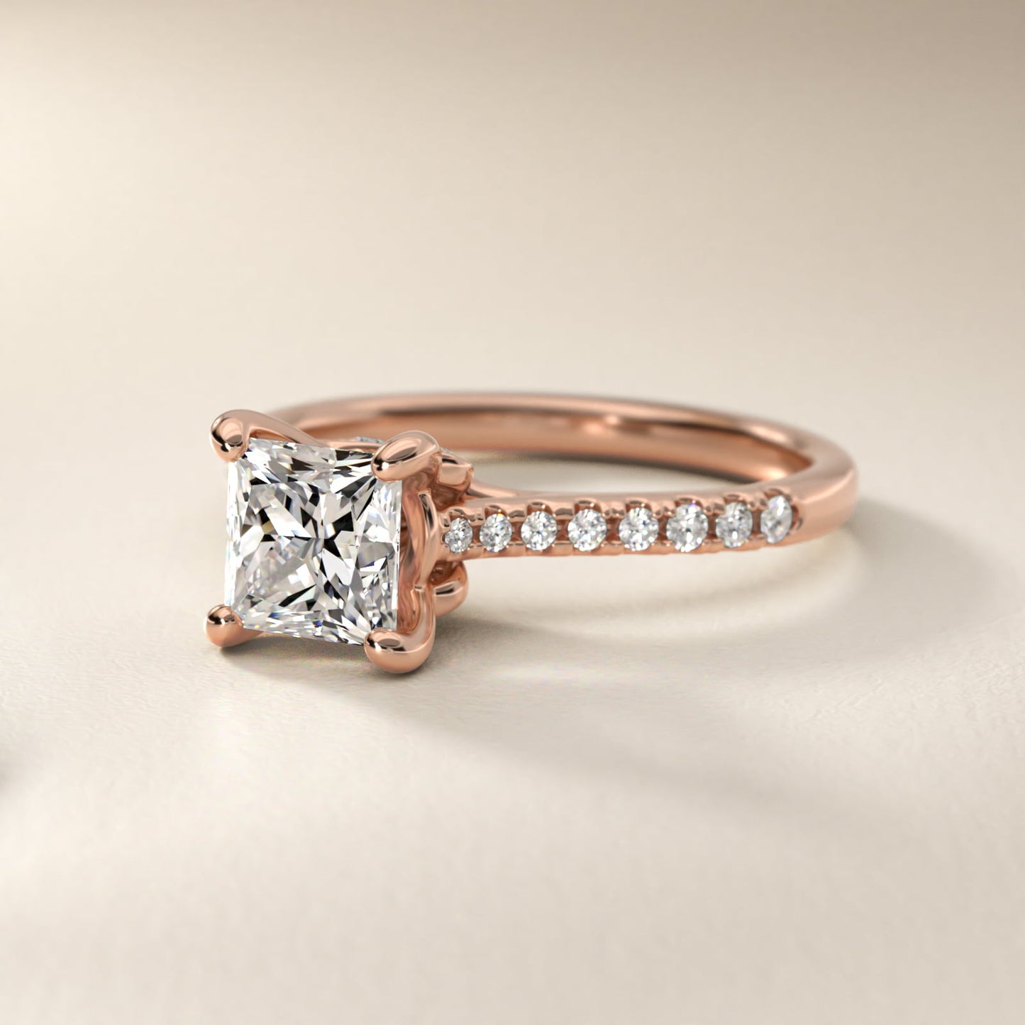 Petite Petal Diamond Engagement Ring in 18k Rose Gold (1/10 ct. tw.) - Princess Center