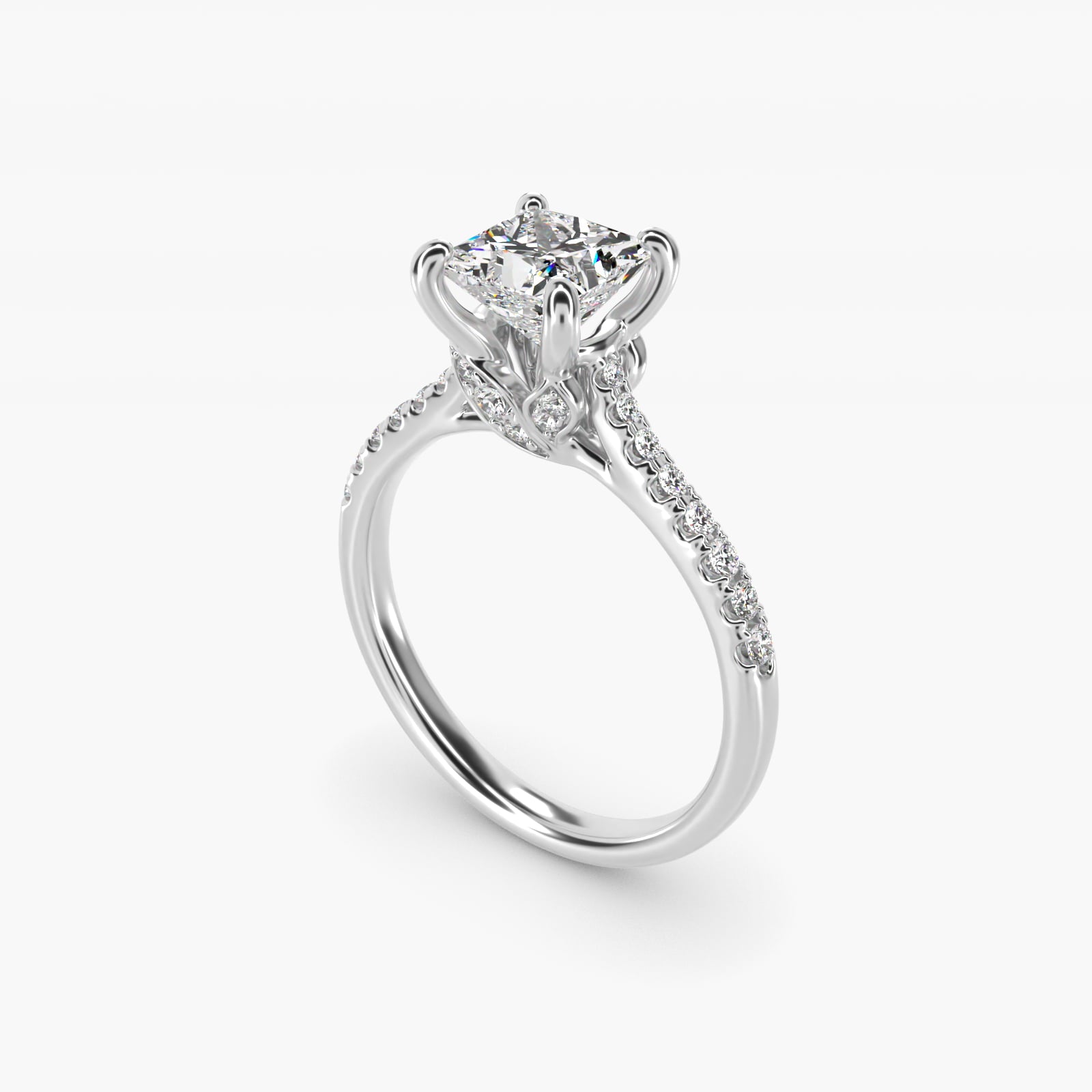 Petite Petal Diamond Engagement Ring in 18k White Gold (1/10 ct. tw.) - Princess Center