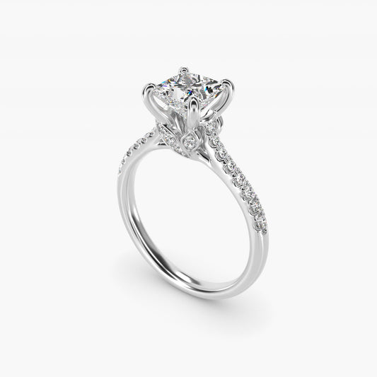 Petite Petal Diamond Engagement Ring in 18k White Gold (1/10 ct. tw.) - Princess Center