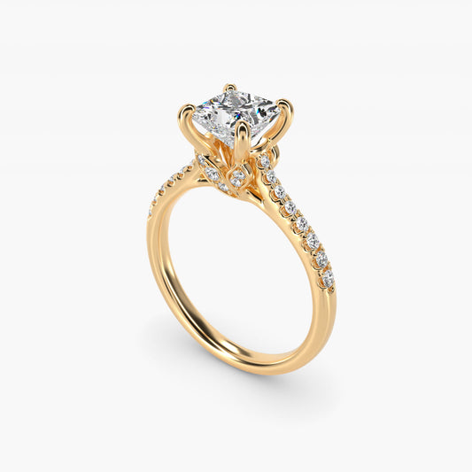 Petite Petal Diamond Engagement Ring in 18k Yellow Gold (1/10 ct. tw.) - Princess Center