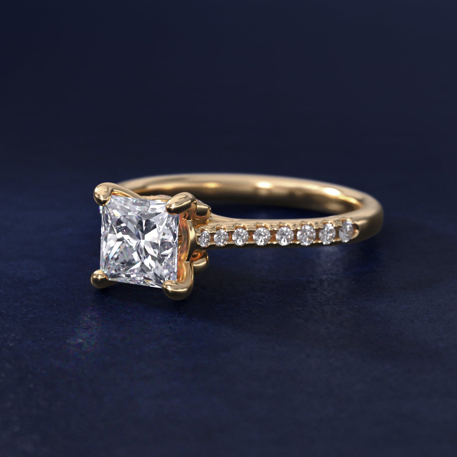 Petite Petal Diamond Engagement Ring in 14k Yellow Gold (1/10 ct. tw.) - Princess Center