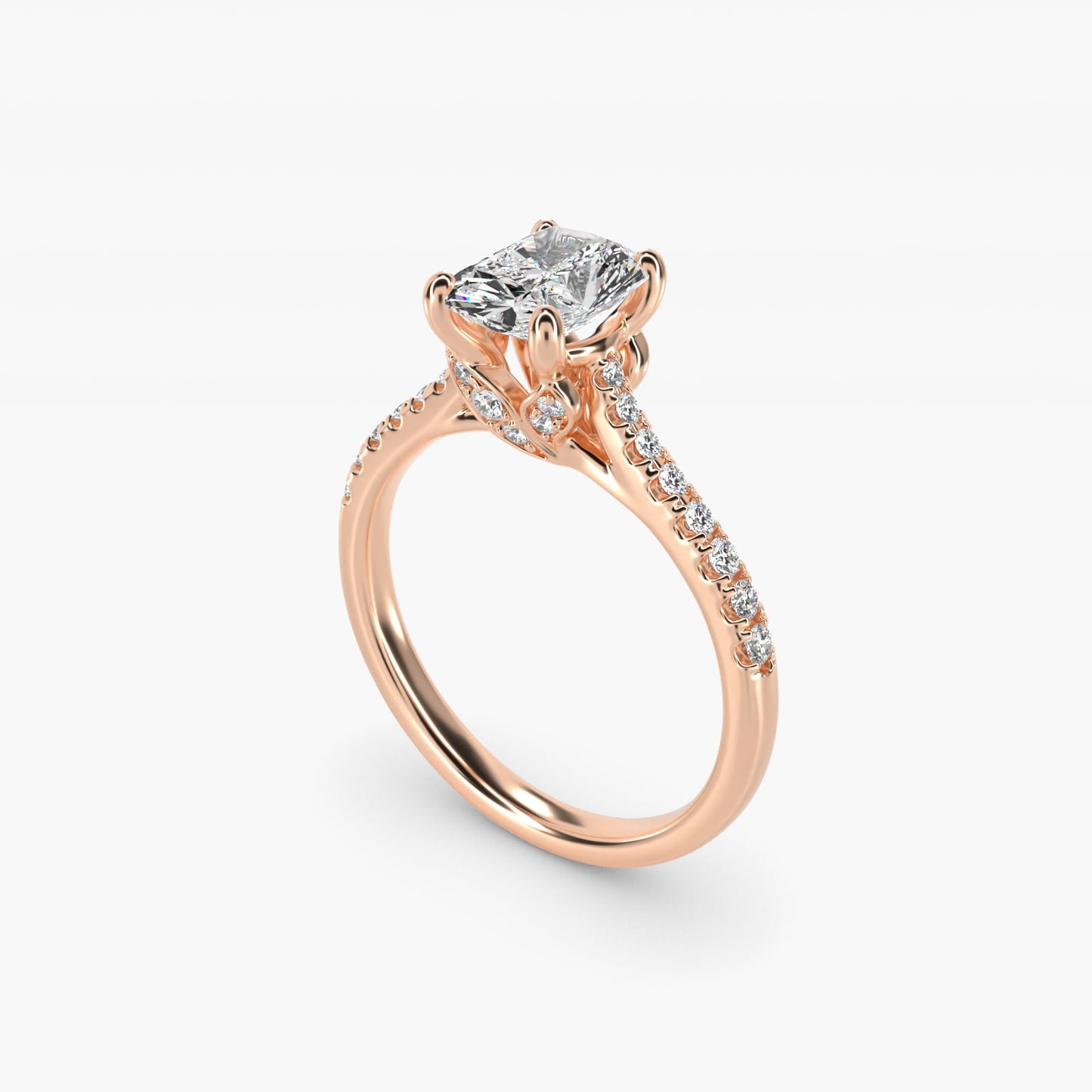 Petite Petal Diamond Engagement Ring in 18k Rose Gold (1/10 ct. tw.) - Radiant Center