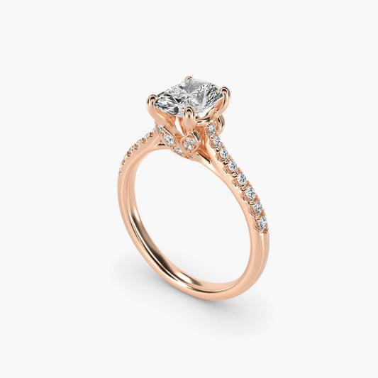 Petite Petal Diamond Engagement Ring in 18k Rose Gold (1/10 ct. tw.) - Radiant Center