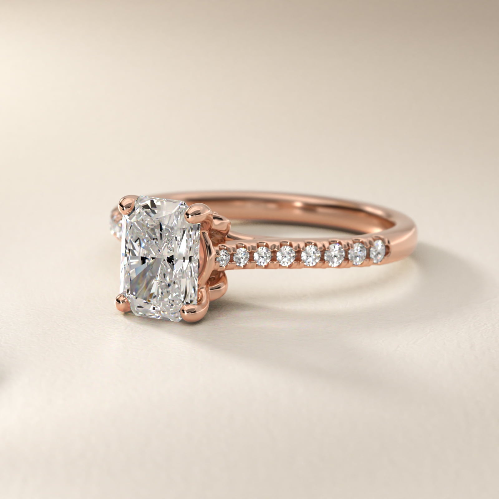 Petite Petal Diamond Engagement Ring in 18k Rose Gold (1/10 ct. tw.) - Radiant Center