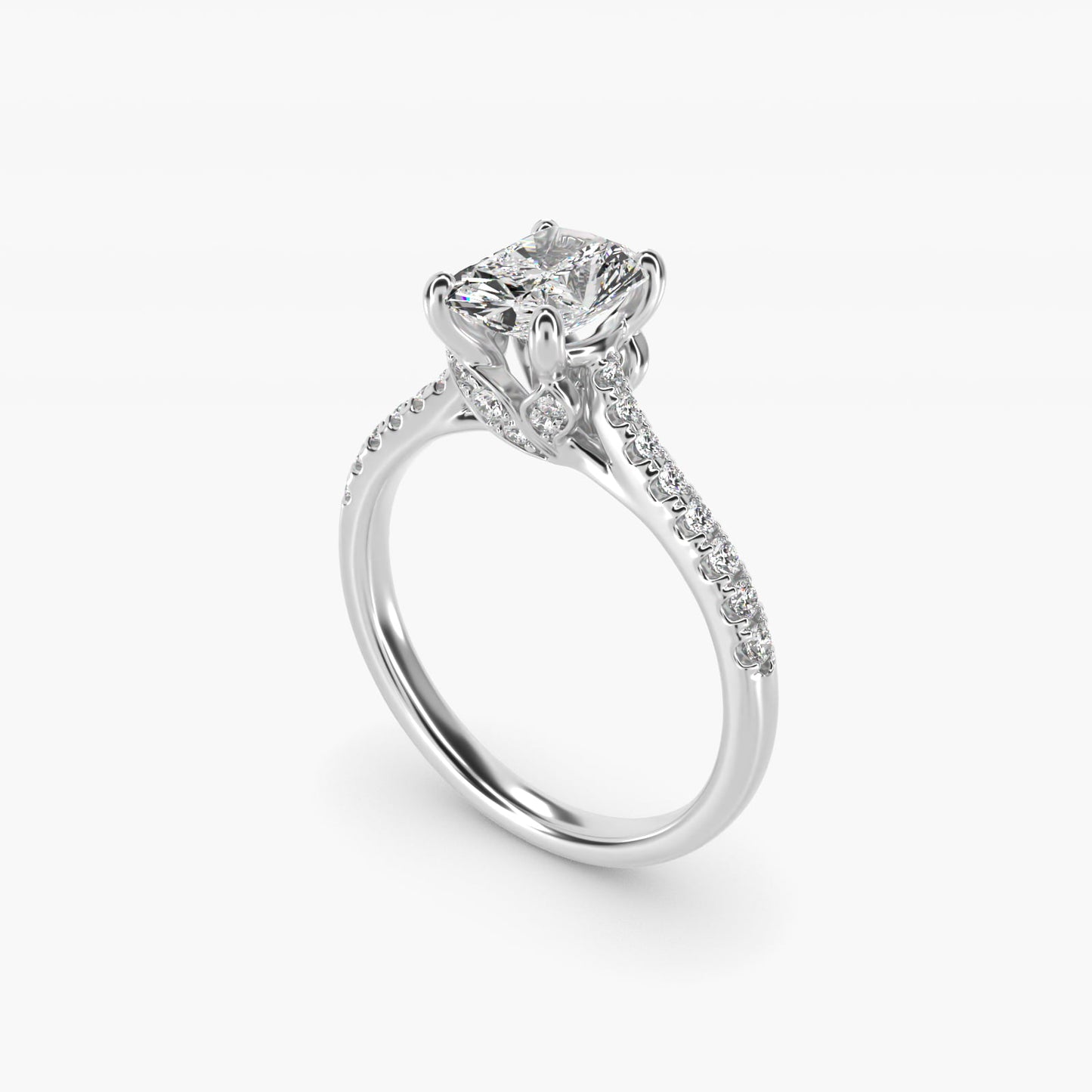 Petite Petal Diamond Engagement Ring in 18k White Gold (1/10 ct. tw.) - Radiant Center
