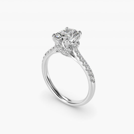 Petite Petal Diamond Engagement Ring in 18k White Gold (1/10 ct. tw.) - Radiant Center
