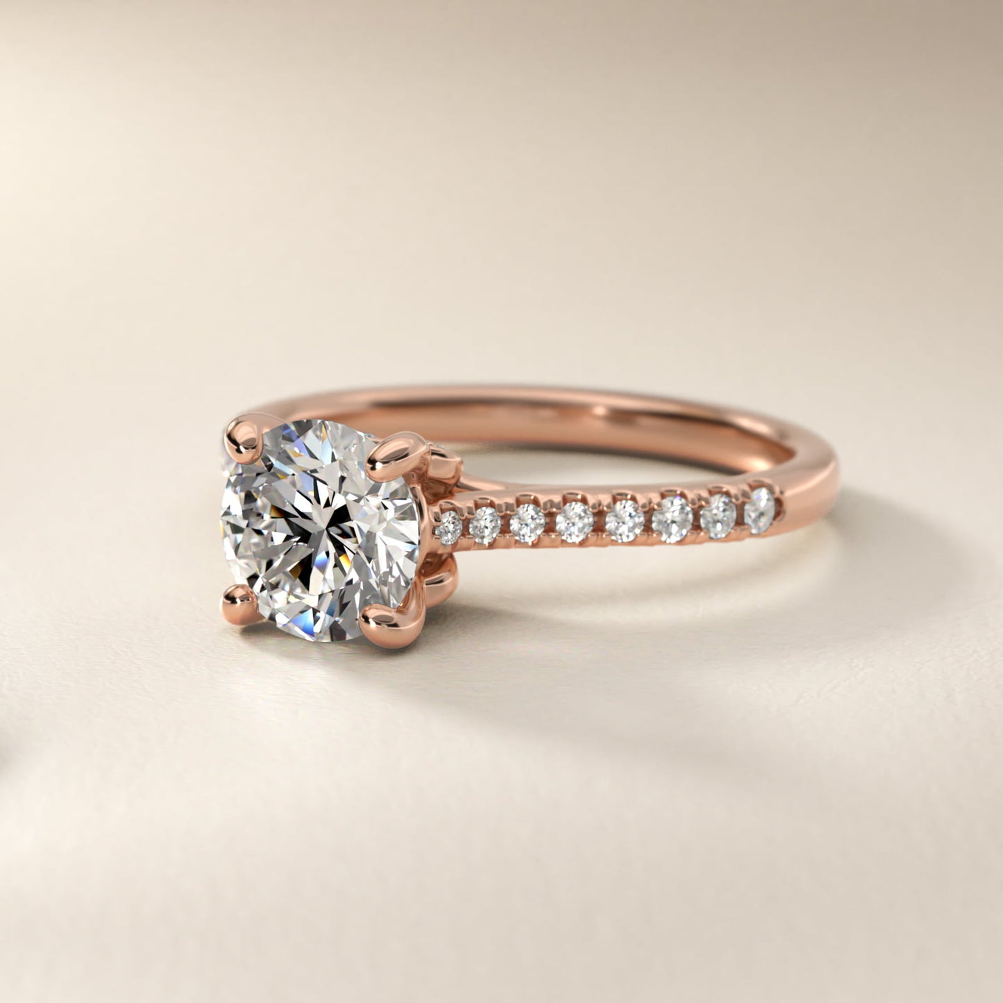 Petite Petal Diamond Engagement Ring in 18k Rose Gold (1/10 ct. tw.) - Round Center