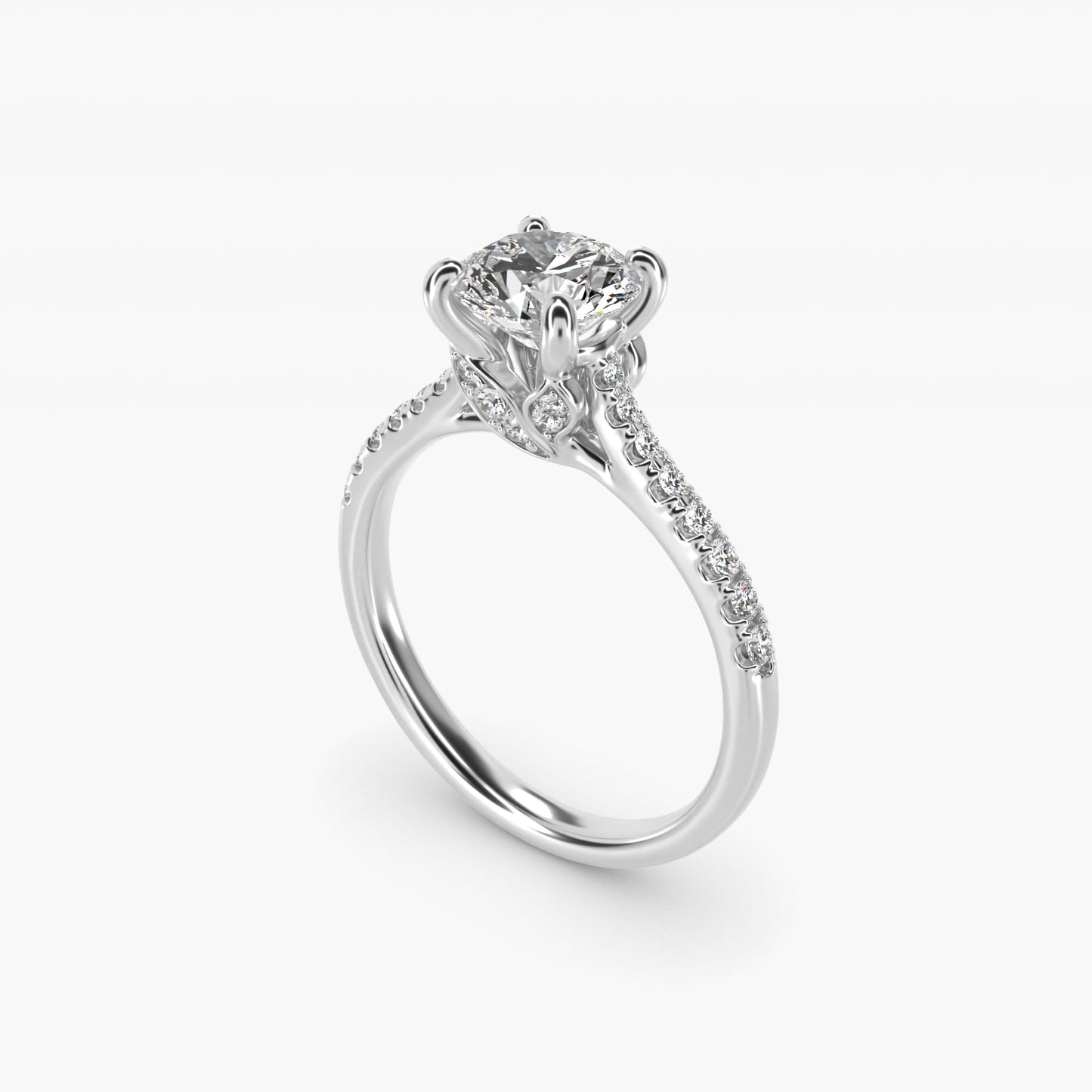 Petite Petal Diamond Engagement Ring in 18k White Gold (1/10 ct. tw.) - Round Center