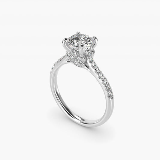 Petite Petal Diamond Engagement Ring in 18k White Gold (1/10 ct. tw.) - Round Center