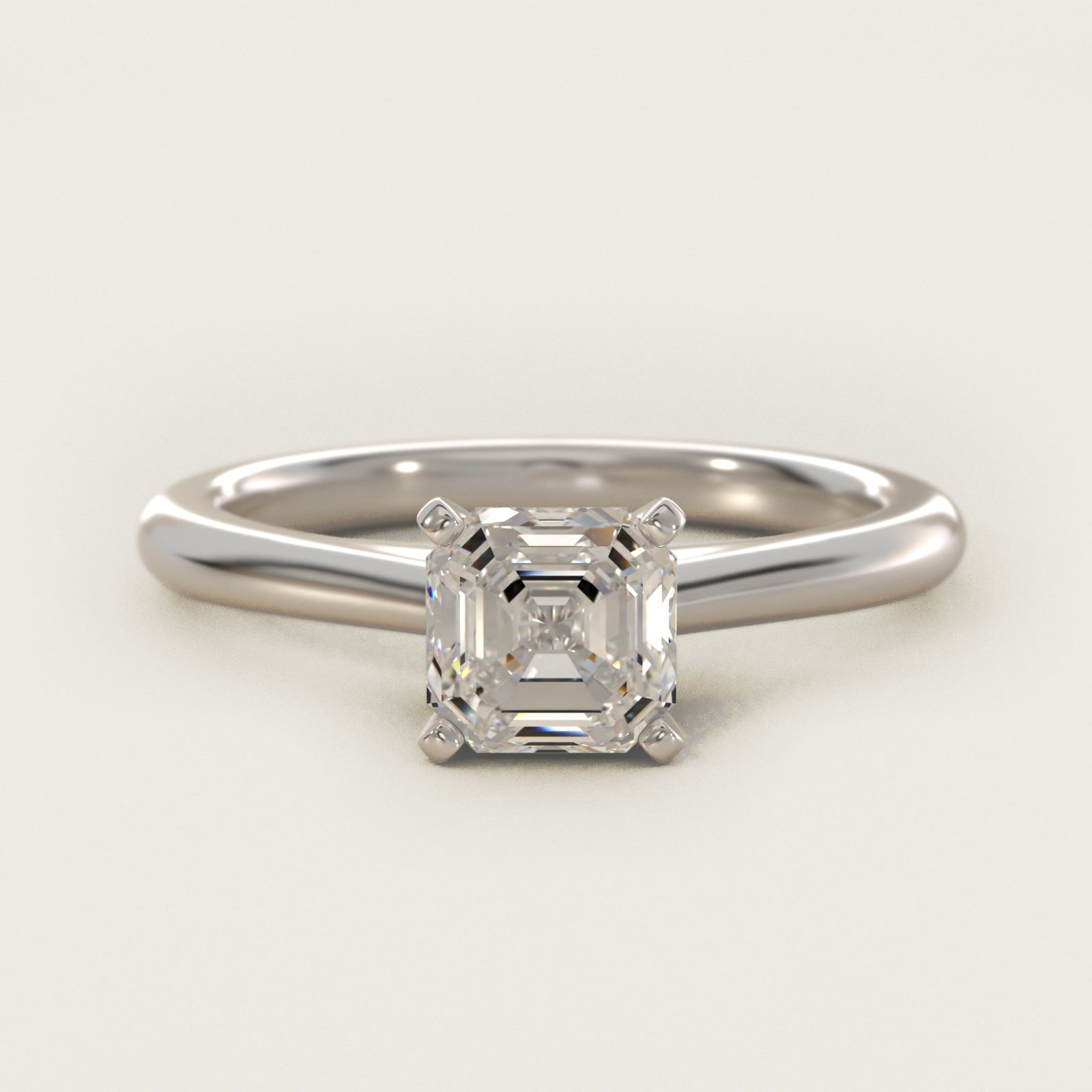 Petite Solitaire Engagement Ring in 18k White Gold - Asscher Center