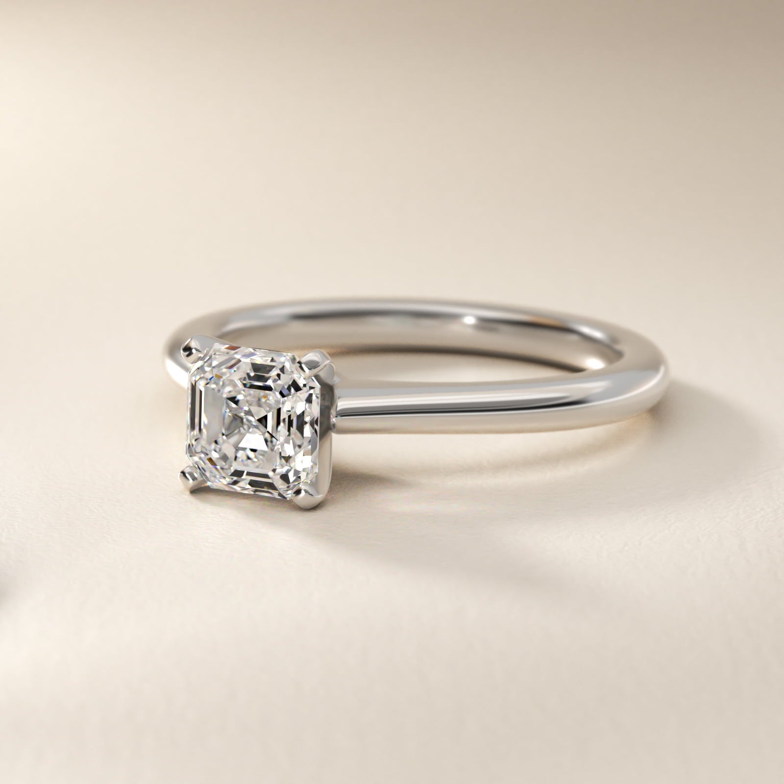 Petite Solitaire Engagement Ring in 14k White Gold - Asscher Center