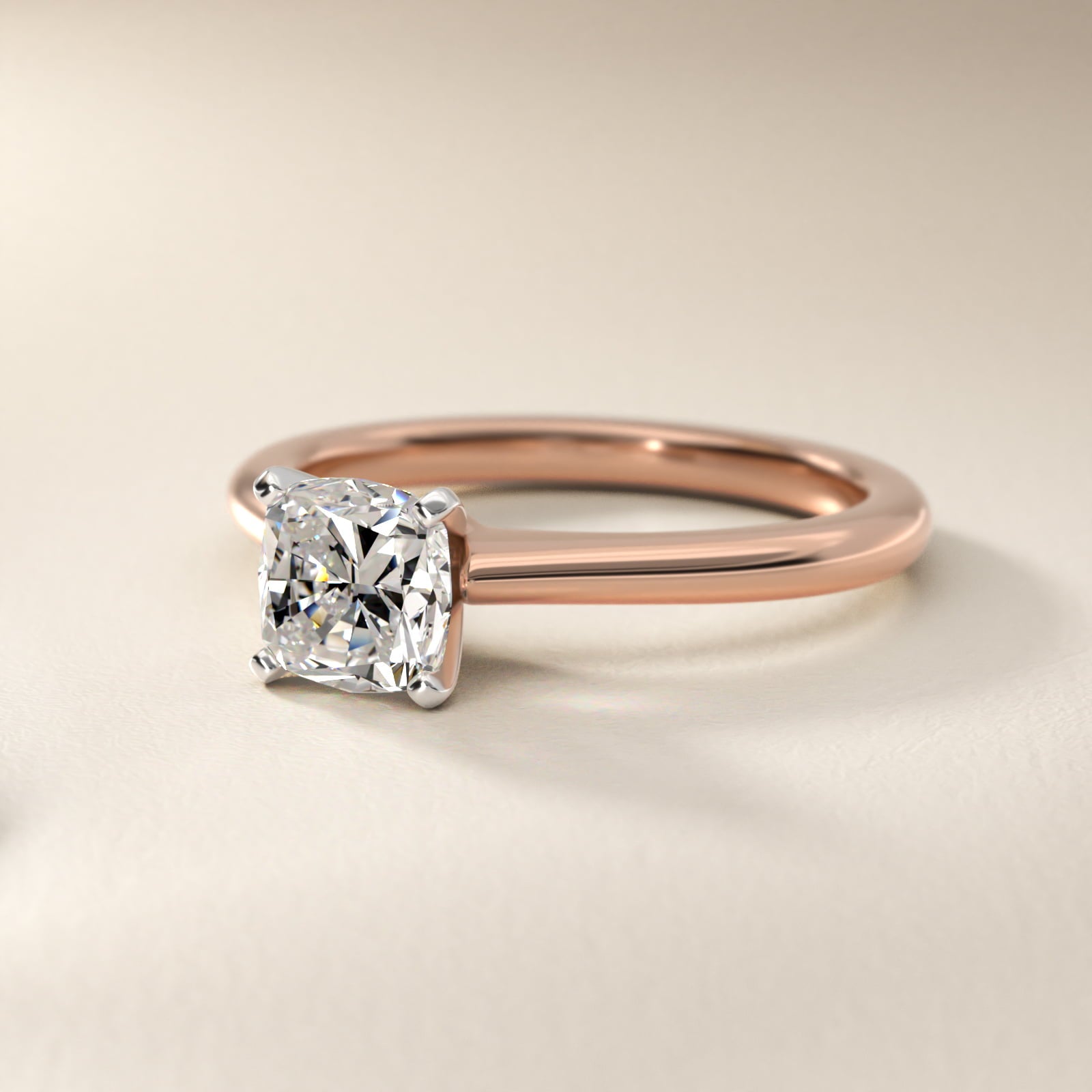 Petite Solitaire Engagement Ring in 14k Rose Gold - Cushion Center
