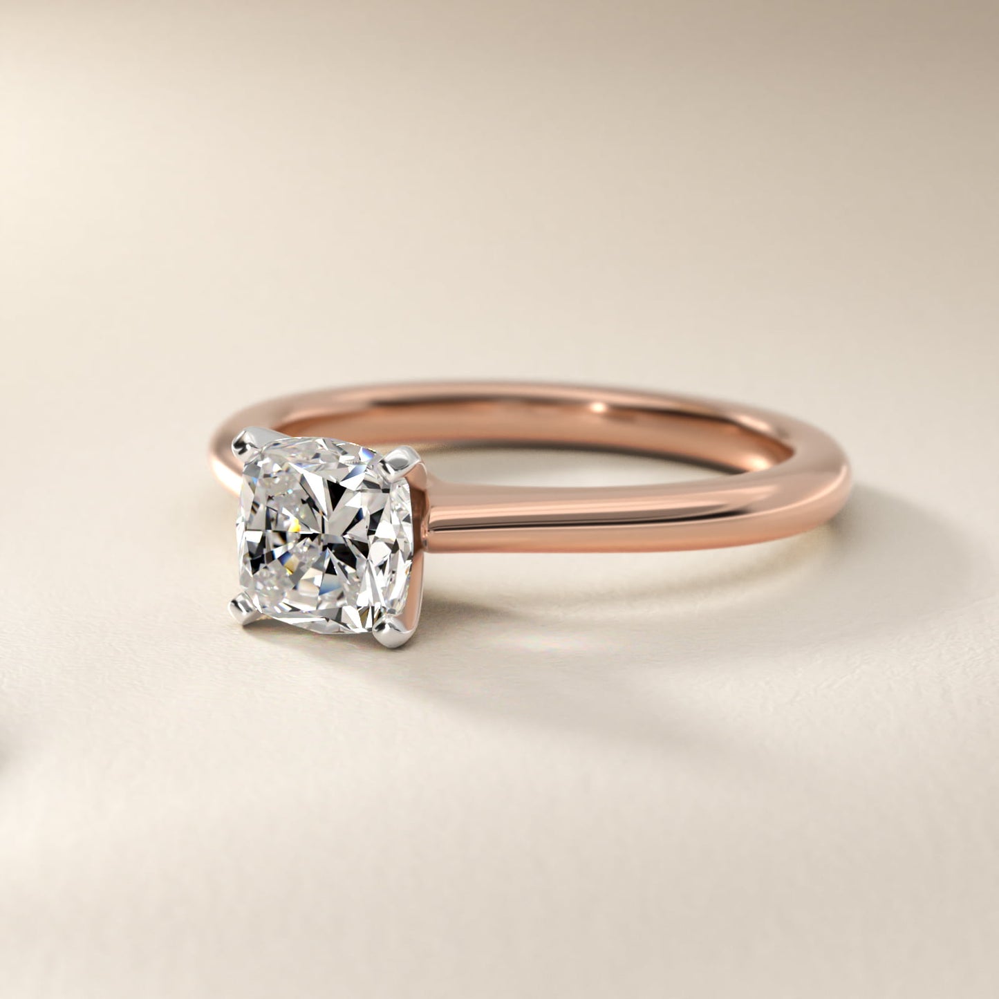 Petite Solitaire Engagement Ring in 18k Rose Gold - Cushion Center