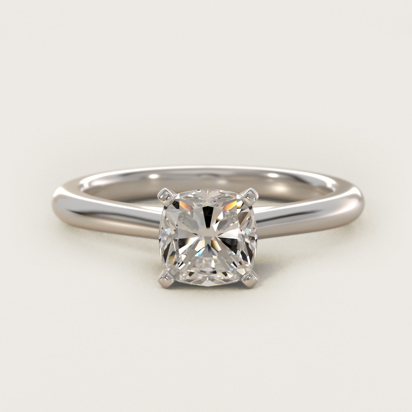 Petite Solitaire Engagement Ring in 18k White Gold - Cushion Center