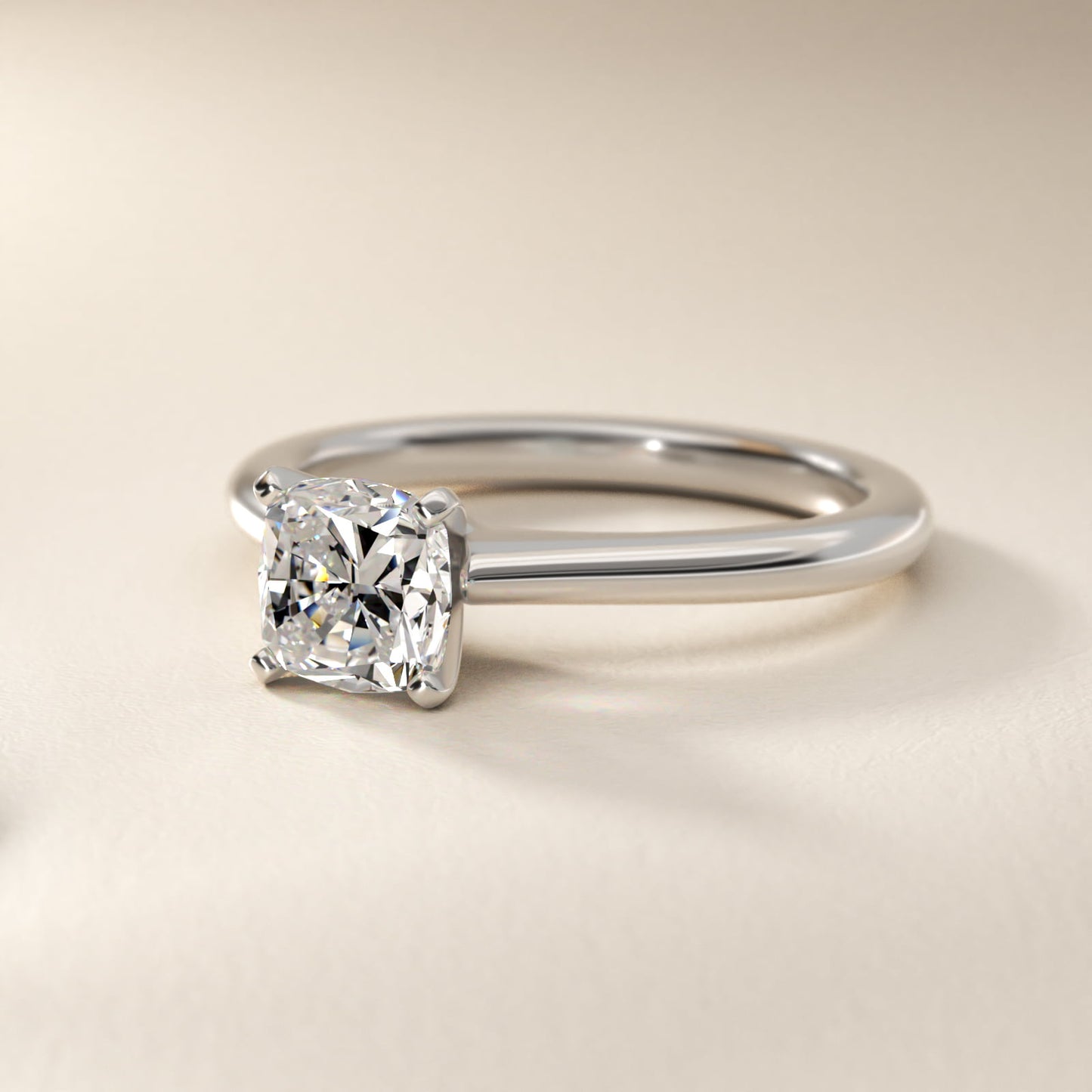 Petite Solitaire Engagement Ring in 18k White Gold - Cushion Center