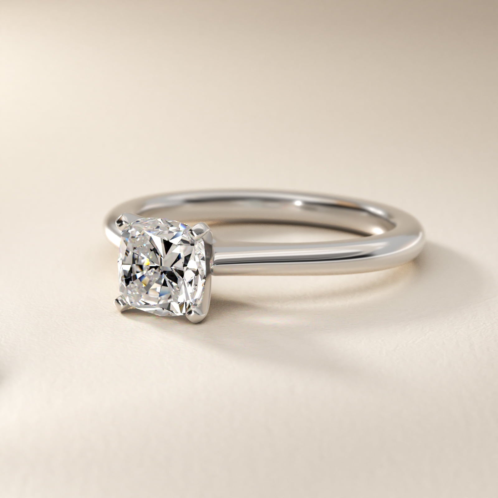 Petite Solitaire Engagement Ring in 18k White Gold - Cushion Center
