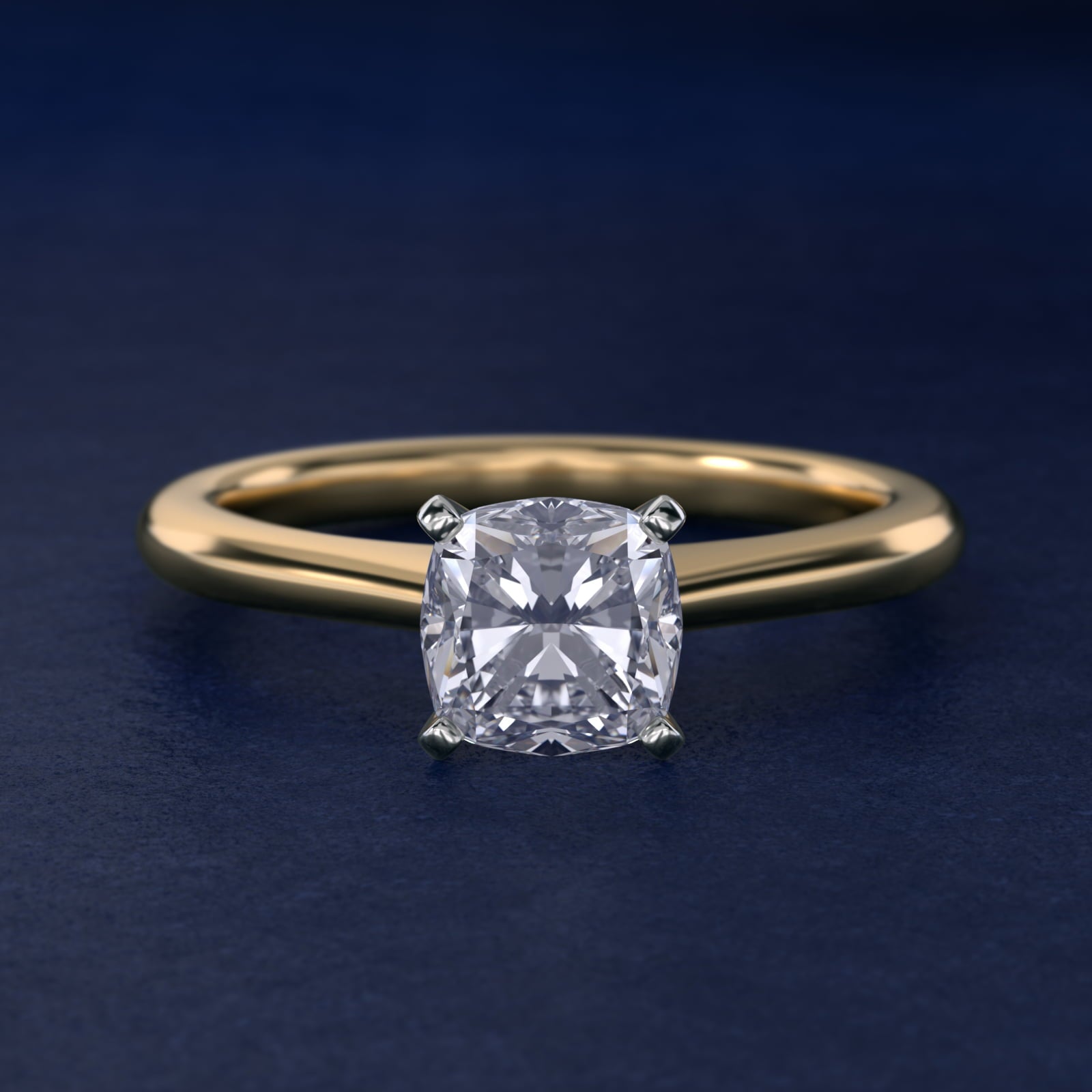 Petite Solitaire Engagement Ring in 18k Yellow Gold - Cushion Center