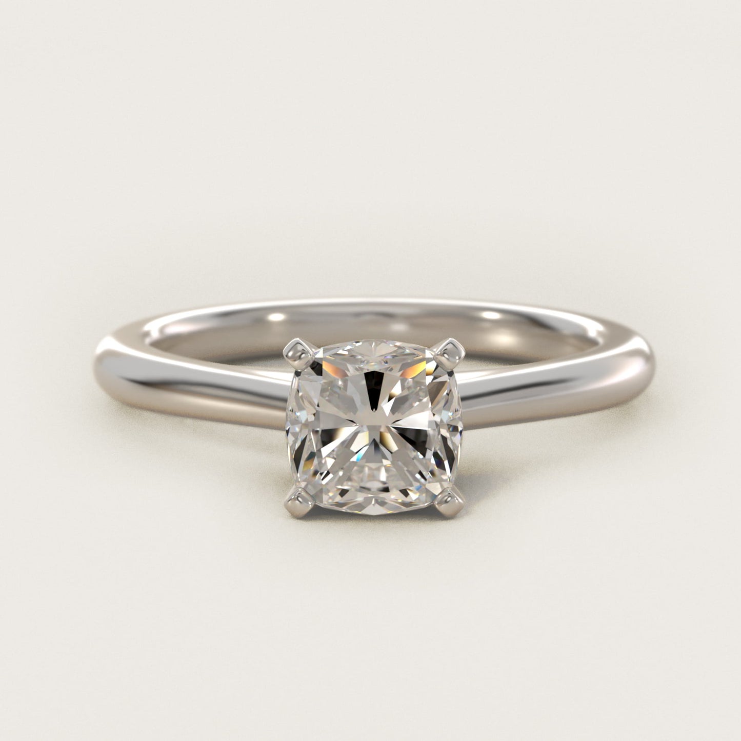 Petite Solitaire Engagement Ring in Platinum - Cushion Center