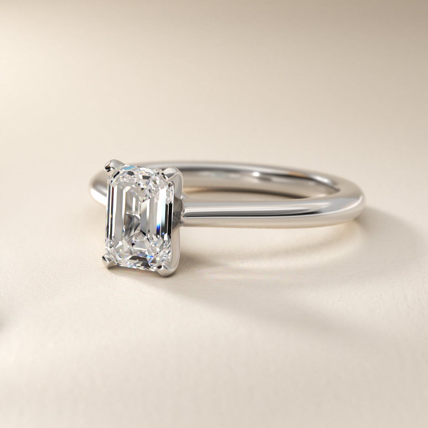 Petite Solitaire Engagement Ring in 18k White Gold - Emerald Center