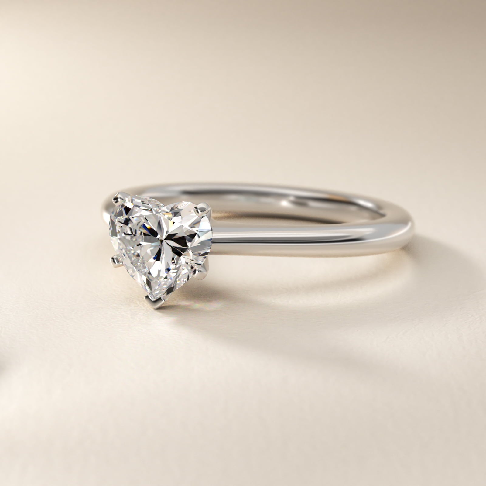 Petite Solitaire Engagement Ring in 18k White Gold - Heart Center