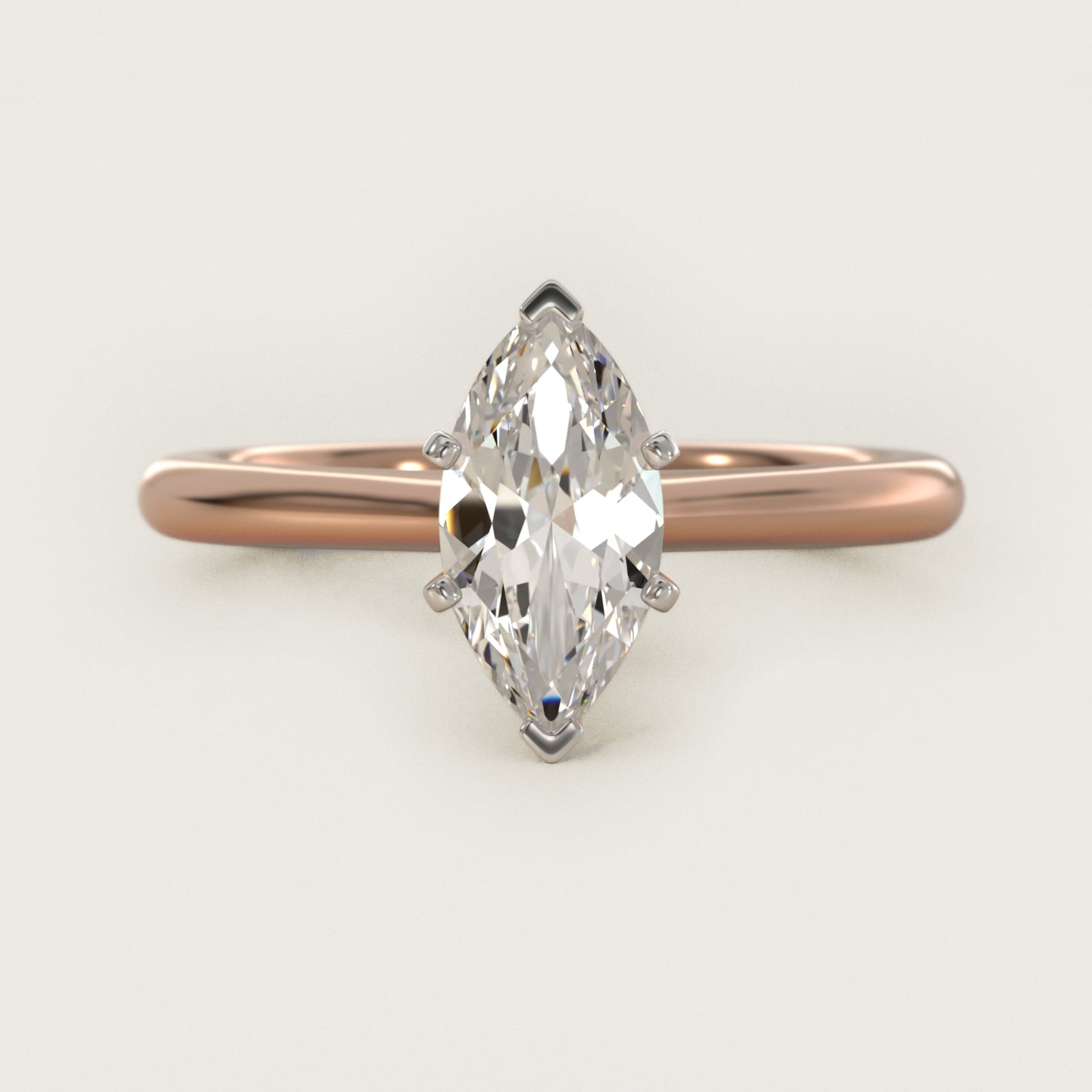 Petite Solitaire Engagement Ring in 14k Rose Gold - Marquise Center