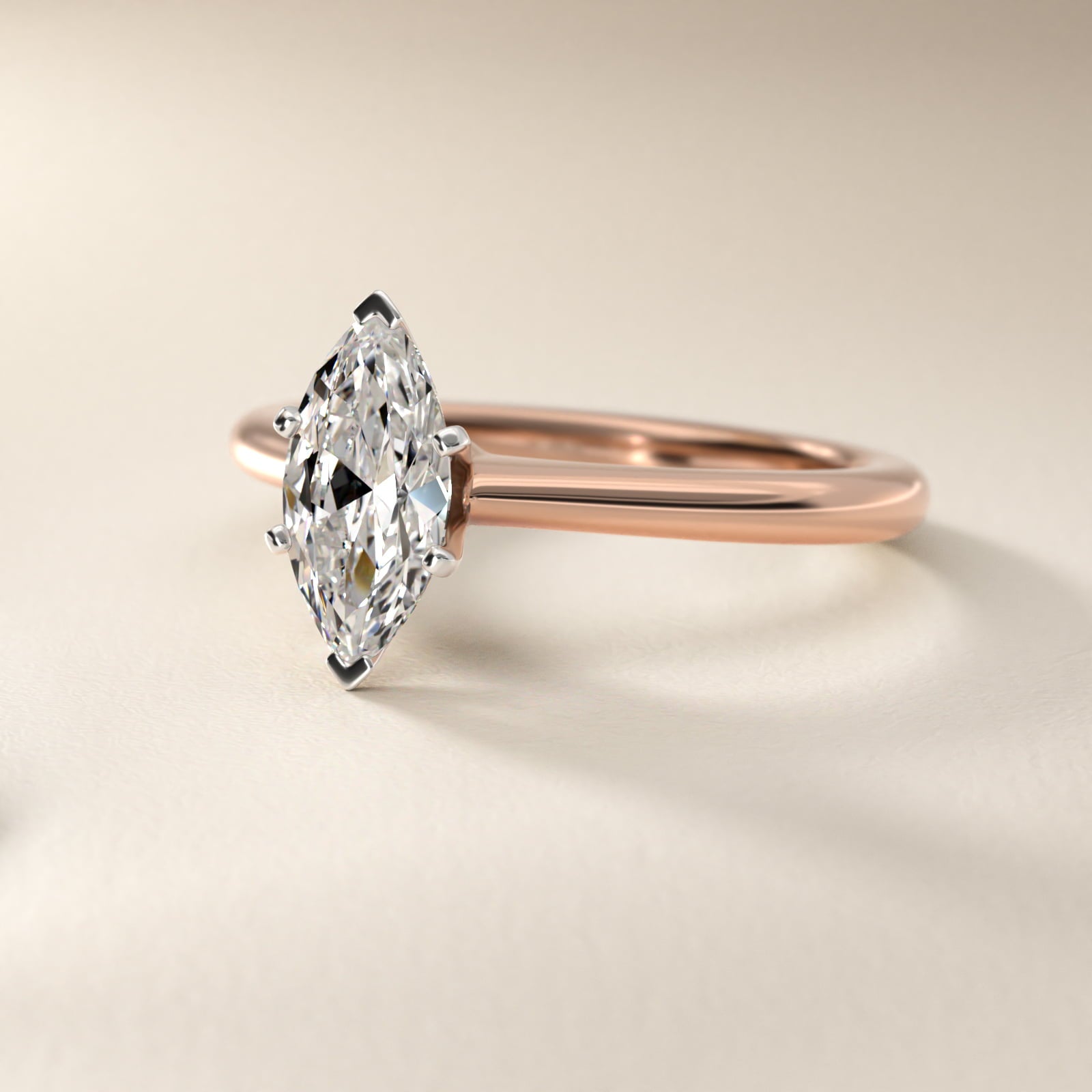 Petite Solitaire Engagement Ring in 18k Rose Gold - Marquise Center