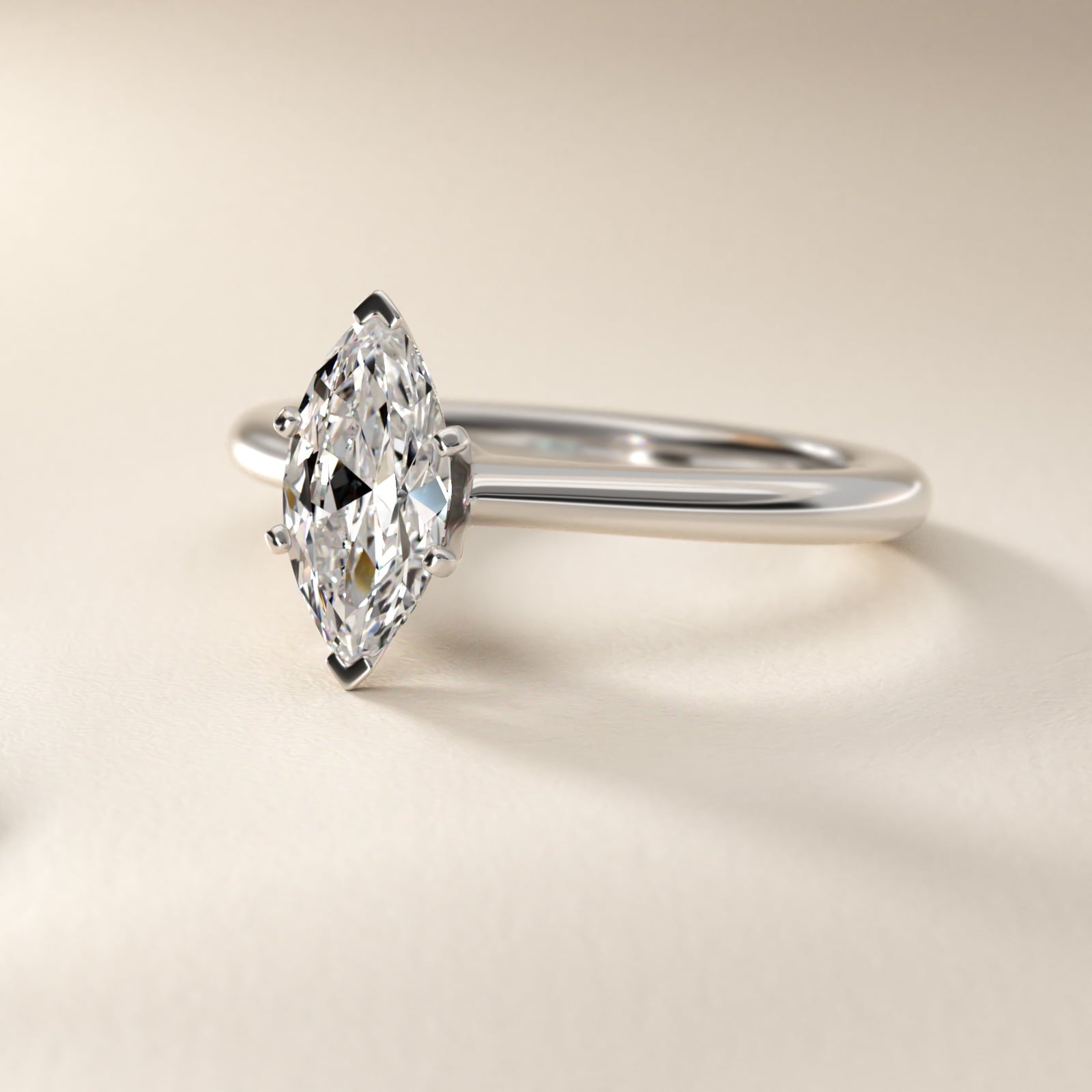 Petite Solitaire Engagement Ring in 18k White Gold - Marquise Center