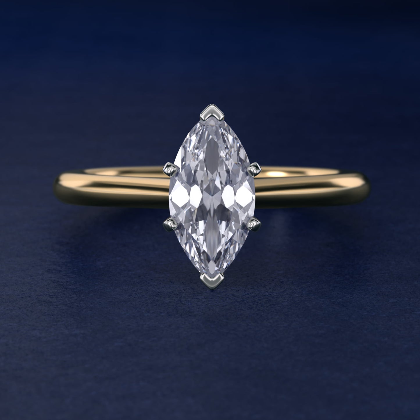 Petite Solitaire Engagement Ring in 14k Yellow Gold - Marquise Center