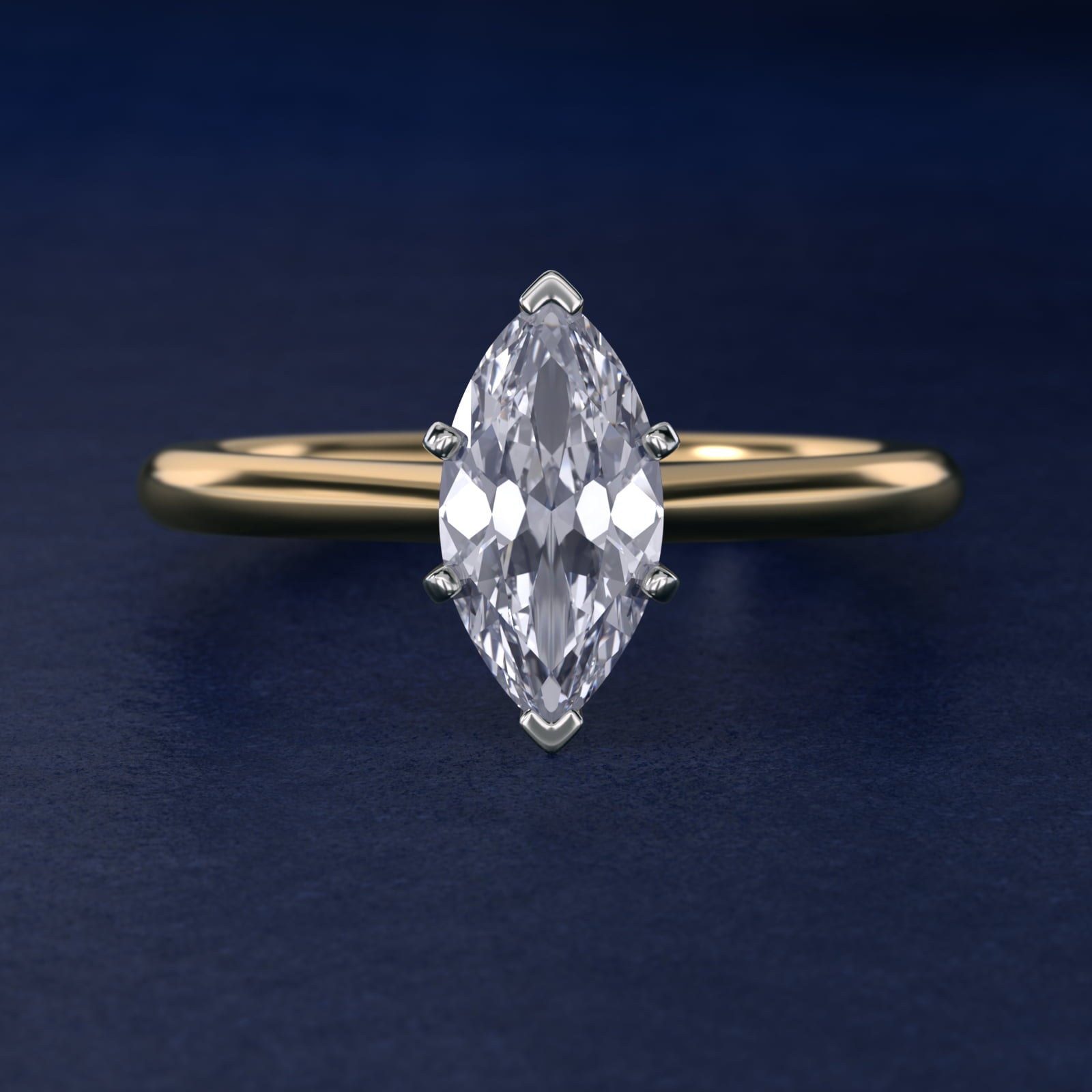 Petite Solitaire Engagement Ring in 18k Yellow Gold - Marquise Center