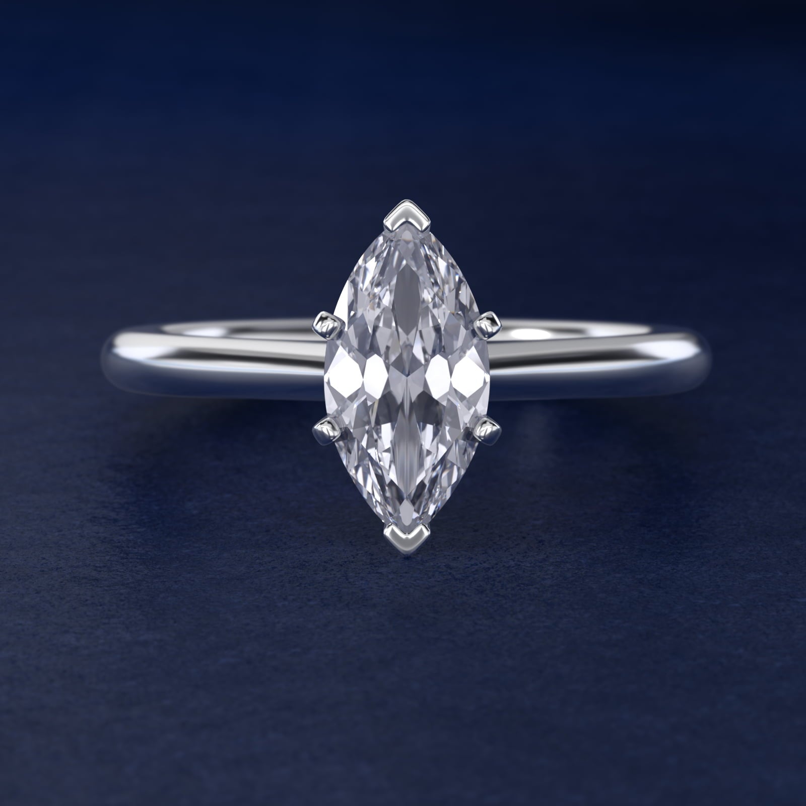 Petite Solitaire Engagement Ring in Platinum - Marquise Center