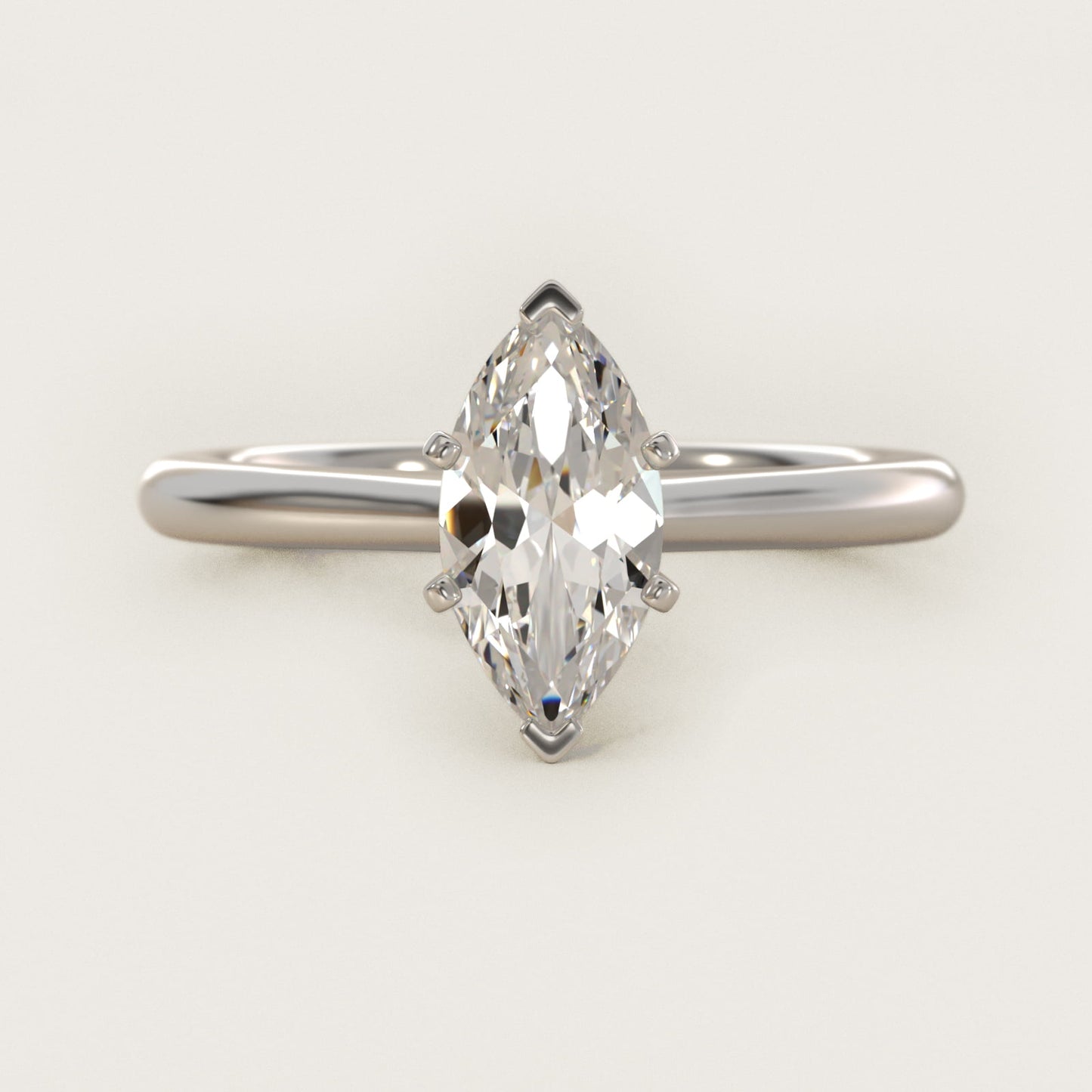 Petite Solitaire Engagement Ring in Platinum - Marquise Center