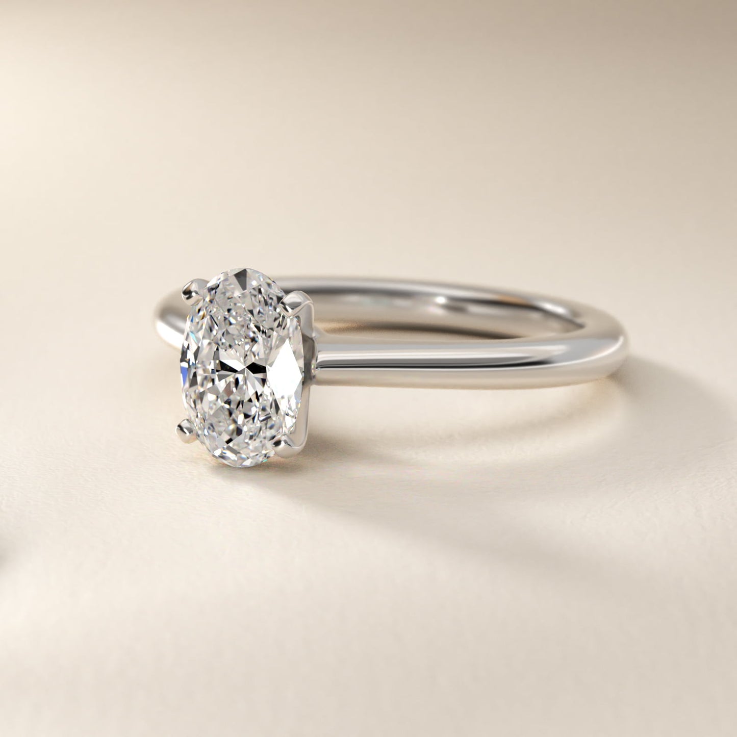 Petite Solitaire Engagement Ring in 18k White Gold - Oval Center