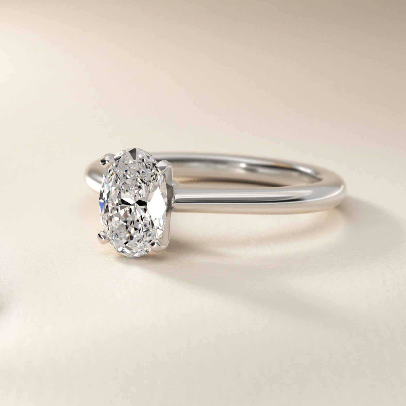 Petite Solitaire Engagement Ring in 18k White Gold - Oval Center