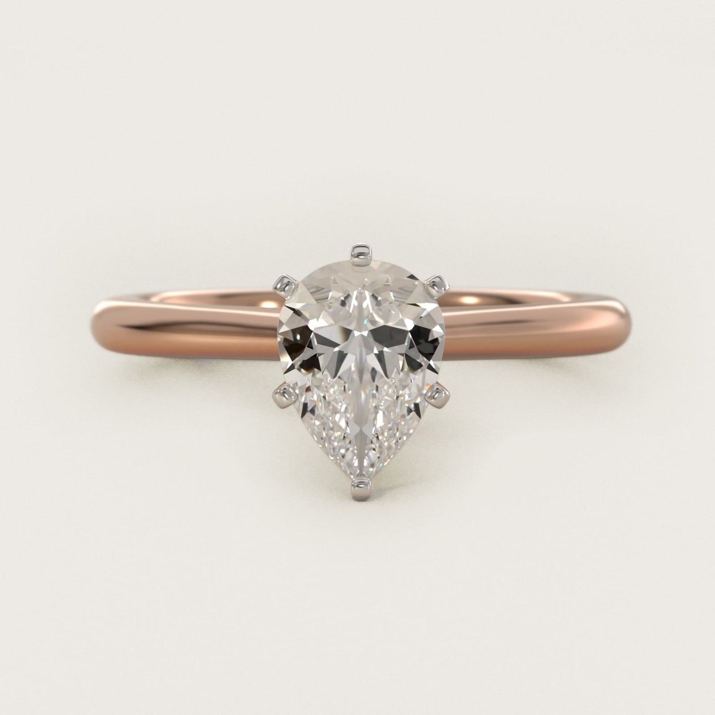 Petite Solitaire Engagement Ring in 18k Rose Gold - Pear Center