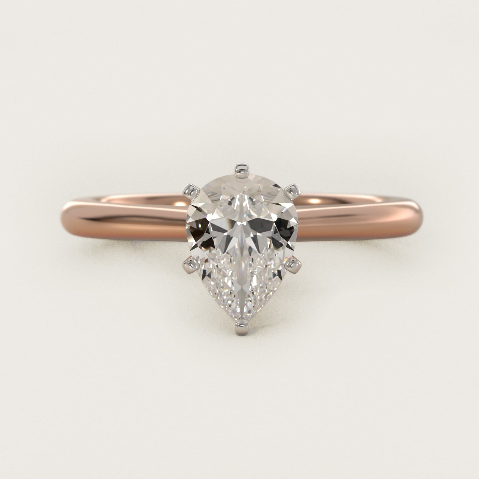 Petite Solitaire Engagement Ring in 18k Rose Gold - Pear Center