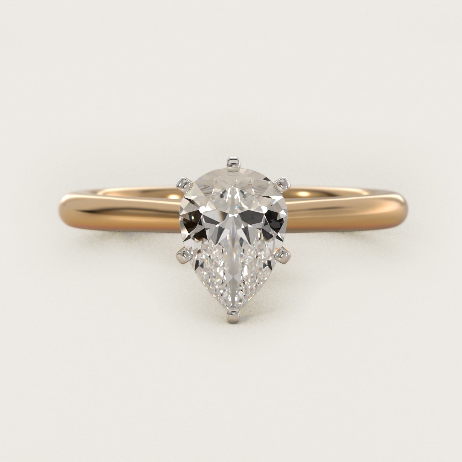 Petite Solitaire Engagement Ring in 14k Yellow Gold - Pear Center