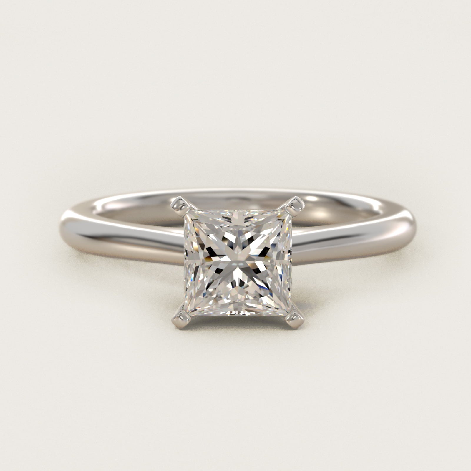 Petite Solitaire Engagement Ring in 18k White Gold - Princess Center