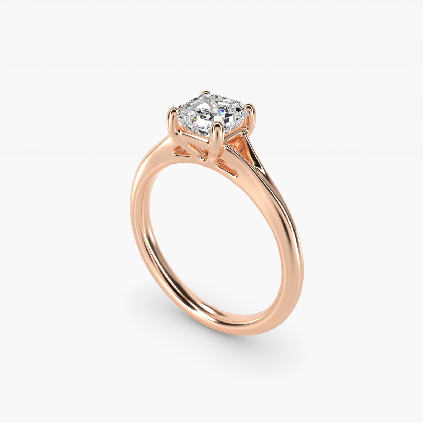 Petite Split Shank Solitaire in 18k Rose Gold - Asscher Center