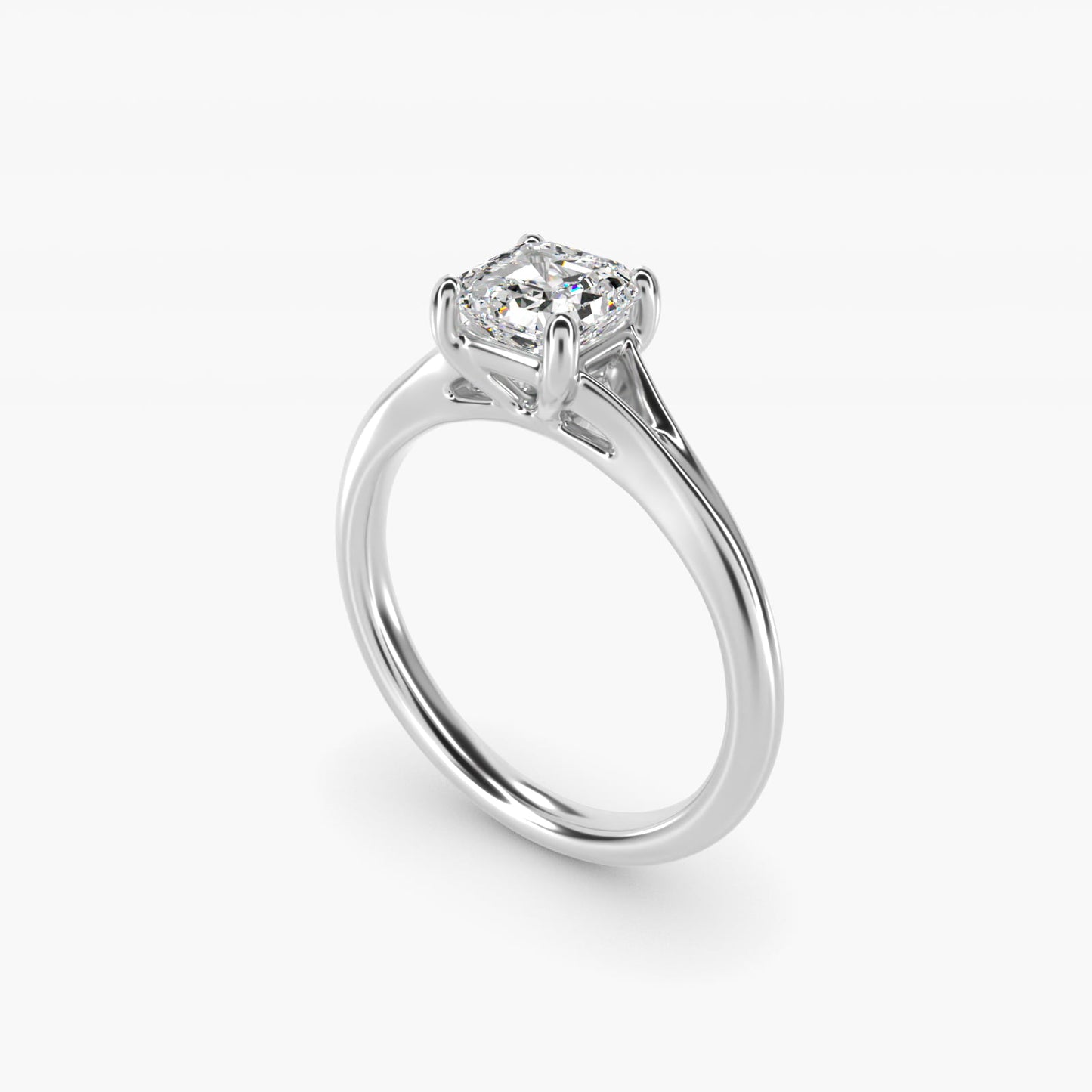 Petite Split Shank Solitaire in 18k White Gold - Asscher Center
